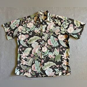 Cooke Street Men’s Medium Hawaiian Shirt Black Floral Cotton Button Down